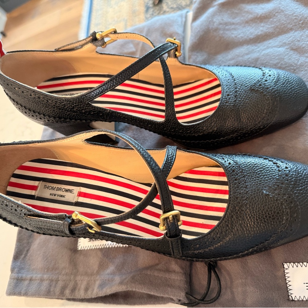 Thom Browne Black PEBBLE GRAIN CRISS CROSS HEELED THOM JOHN 75MM - Picture 5 of 7